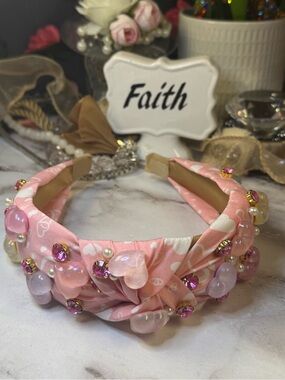 Faith Pink Embellished Heart Kids Headband